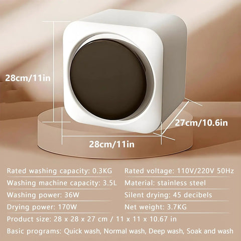 Slick Portable Washer And Dryer Combo Mini Compact Laundry Machine With LCD Control Panel dimensions 28x28x27cm for delicate fabrics