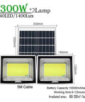 300W JUDYSSY Courtyard Light Led Solar Floodlight Outdoor with remote, solar panel and two lamps with cable.