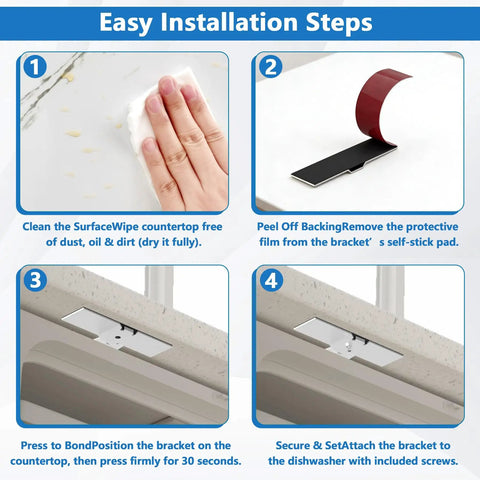 Installation steps for Granite Countertop Dishwasher Mounting Kit Two Sets With Granite Grabbers And Screws For Under Counter Install