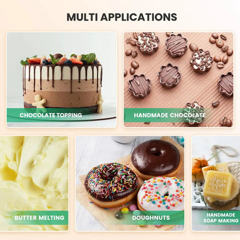 Dual Pot Chocolate Tempering Machine With 86 To 230 F Range, 800W Commercial Chocolate Melter applications