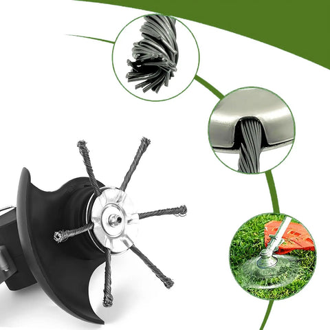 Heavy Duty 6 Inch Steel Weed Eater Blades with Steel Wire Bristles for Saker Trimmers Brush Cutters, close-up detail view