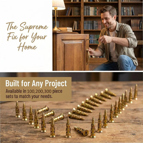 Man using 6x14mm Short Expansion Screw Set For Cabinet And Door Hinges, Stripped Hole Repair Kit with expansion anchors on drawer.