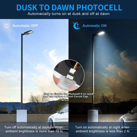300W LED Parking Lot Light With 42,000 Lumens, Dusk To Dawn Photocell, Day to Night Activation, IP65 Waterproof