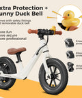 Electric Balance Bike for Kids Ages 3 to 5, 150W Motor, 3 Safe Speed Modes 4MPH 8MPH 11MPH, Easy Start System, Kid Friendly Ride On with Knee, Wrist and Elbow Pads, Perfect Toddler Starter Bike with duck bell and safety pads