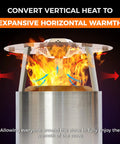 Heat Deflector For 27 Inch Fire Pits And Solo Stove Bonfire 1.0/2.0, 304 Stainless Steel With 3 Leg Design showing heat direction.