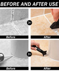 3 In 1 Caulk Remover Tool Set With Silicone Caulking Tools And Sealant Smoothing Five Interchangeable Pads Non Slip Push Pull Grip No Fuss Mess Free Finish For Bathroom Kitchen Tile Window And Sink showing before and after caulk smoothing on tile and sink