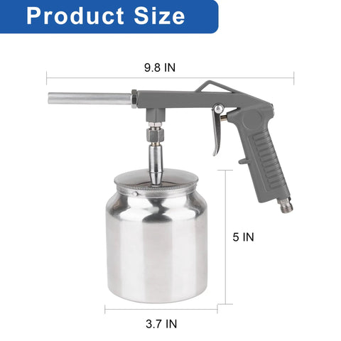 No Nonsense Undercoating Spray Gun Kit With 25 Oz Suction Feed Cup And Stainless Steel Body dimensions 9.8 IN x 5 IN and 3.7 IN.