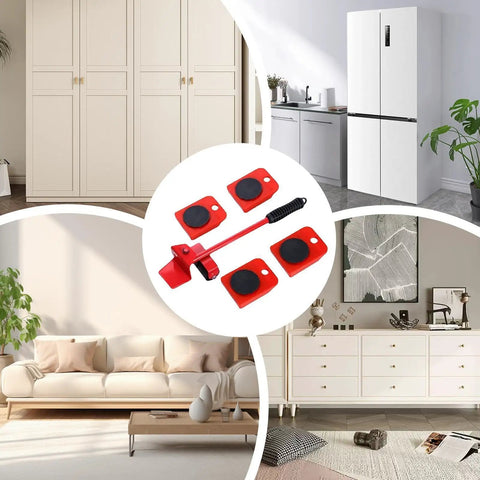 Ergonomic Furniture Lift Mover Tool Set With Non-Slip PVC Handles And Durable Steel Build For Heavy Sofa Lifting Without Back Strain Or Injury, shown with furniture.