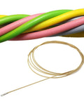 Heavy Duty Universal Fish Tape Wire Threader Tool With Flexible Spring for pulling cables, showing gold wire with colored electrical wires.