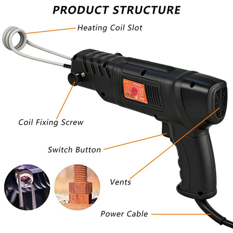 Heavy Duty Magnetic Induction Heater Kit For Yanking Stuck Rusty Bolts And Bearings 2500W with heating coil slot and switch button.