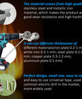Nibbler Metal Cutter Drill Attachment For Electric Drills cutting various metal thicknesses listed on image.