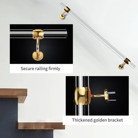 Sturdy 2 Pack Acrylic Indoor Stair Handrail Kit With Golden Wall Mount Brackets Crystal Clear Lucite Rail, 3.3 Ft Each