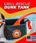 Collapsible Water Bucket For Grill Cleanup And Outdoor Adventures, Ultra Durable, with Grill Rescue branding on a metal surface.