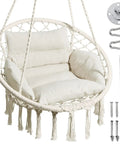 Macrame Hammock Chair With Super Comfy Cloud Cushion, Boho Hanging Swing For Indoor Outdoor Relaxation with mounting accessories