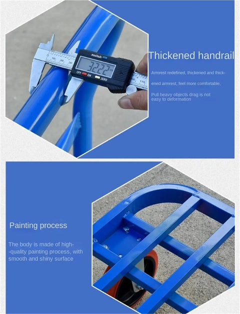 Heavy Duty Cargo Handling Flatbed Handcart Foldable Trailer For Heavy Lifting, Beast Of A Hauler, Rugged Steel Frame, Space Saving Fold Design, Built To Move Big Loads, Ideal For Home, Shop, Garage And Yard, blue steel frame