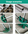 Heavy Duty Manual Conduit Bender Tool For 90 To 180 Degree Pipe Bending in use with copper and PVC pipes.
