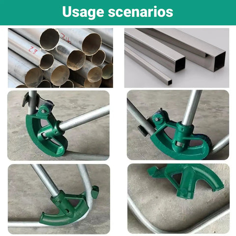 Heavy Duty Manual Conduit Bender Tool For 90 To 180 Degree Pipe Bending in use with copper and PVC pipes.