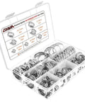 Stainless Steel Hose Clamp Assortment Kit 60 Pieces Adjustable From Quarter Inch To One And A Half Inch And Six To Thirty Eight Millimeters Worm Gear Metal Fuel Line Clamps For Plumbing Automotive And Mechanical Applications in case