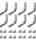 Eight Pack 2020 Series Aluminum Extrusion Corner Brackets For 20x20 T Slot Profiles Inside L Shape Joint 90 Degree Connectors With M4 Screws And Wrench Included Fits 2040 V Slot And Other 20 Series DIY Aluminum Projects, showcasing eight metal brackets with screws.