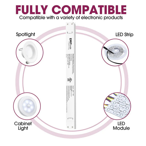 Triac Dimmable 150W LED Driver Power Supply 100 To 277 Volts AC To 24V DC With 0 To 100 Percent Dimming PWM Flicker Free, product compatibility chart