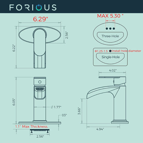 Black 6 Inch Corner Bathroom Sink Faucet With Waterfall Flow Single Hole Design blueprint dimensions included