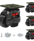 Beefy Heavy Duty Leveling Casters Set Of 4 With 110 Lb Per Wheel Capacity, 440 Lb Total Load, Black 1.5 Inch Wheels, Vibration Dampening Rubber Pads