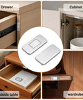 8 Pack Cabinet Magnets For Closure And Magnetic Door Catch, Ultra Thin 2mm Stainless Steel Adhesive Cabinet Latch, shown on drawers and cabinets