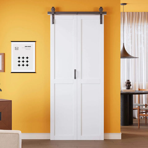 Solid Core Bi Fold Barn Door Kit With Forty Inch Track Kit Included For Interior Use White Primed Paintable Finish Panels