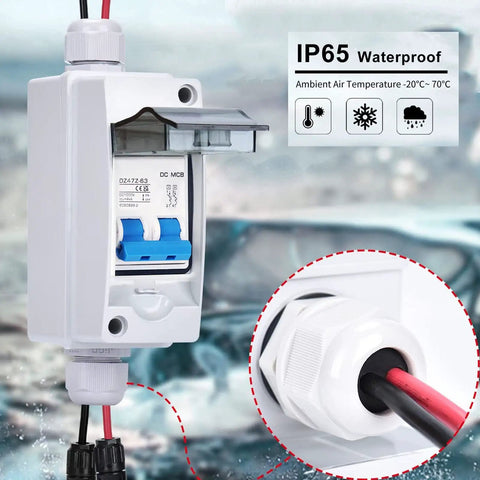 Two Pole 1000V 63 Amp DC Solar Disconnect Switch With DIN Rail Mount Outdoor IP65 Waterproof Box Isolator