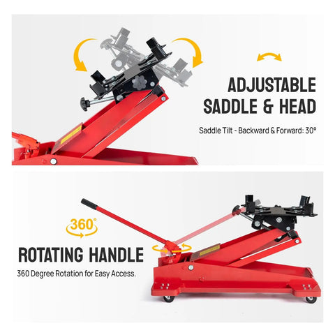 Hydraulic Transmission Floor Jack 1/2 Ton Low Profile Roll Under Lift For Auto Shop And Garage, Heavy Duty 1000 Lb Capacity Hoist, side view