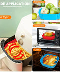 Two Pack 8 Inch Square Silicone Air Fryer Liners Reusable Inserts For 4 To 7 Qt Ovens Thick 67 Mil Food Grade Silicone Red And Blue