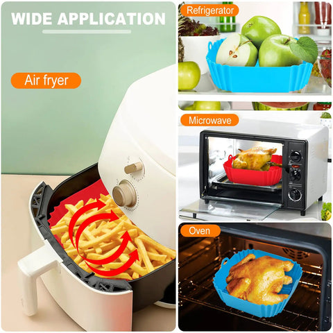 Two Pack 8 Inch Square Silicone Air Fryer Liners Reusable Inserts For 4 To 7 Qt Ovens Thick 67 Mil Food Grade Silicone Red And Blue