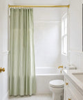 No Drill Stainless Steel Shower Curtain Rod With Adjustable Tension Fits 32 To 80 Inches Rust Free Non Slip End Caps in bathroom