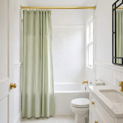 No Drill Stainless Steel Shower Curtain Rod With Adjustable Tension Fits 32 To 80 Inches Rust Free Non Slip End Caps in bathroom