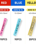 Heavy Duty Heat Shrink Butt Connectors Crimp Wire Connectors Kit Featuring Tight Tinned Copper Barrels For Zero Short Circuit Risk Smooth Current Flow And Rock Solid Power Connection Daily in red, blue, and yellow sizes.