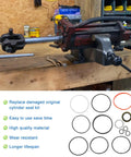 Hydraulic Cylinder Seal Kit For Bush Hog 3.5 Inch Bore 8 Inch Stroke Replacement Part 50017623 shown on workbench with seal rings