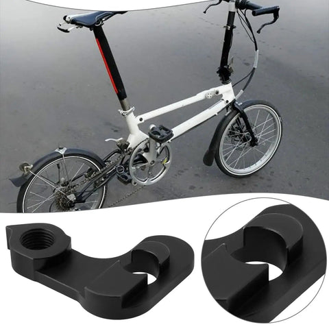 Outside Frame Bicycle Tail Hook For Folding And Fixed Gear Bikes, Durable Metal Rear Derailleur Hook In Black, shown on bike