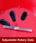 Close-up of adjustable rotary gate on Beefy 80-Pound Capacity Professional Turf Spreader With Stainless Steel Frame