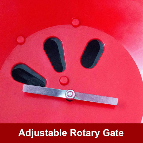 Close-up of adjustable rotary gate on Beefy 80-Pound Capacity Professional Turf Spreader With Stainless Steel Frame