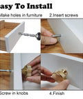 Installation steps for Gold Cabinet Knobs 25 Pack for Dresser and Furniture, easy install process with screws and drill.