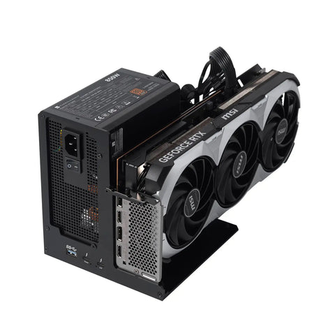 Kick Your Laptop Rig Into Overdrive With This Rock Solid External Egpu Dock Featuring Dual Thunderbolt And Usb4 Ports Plus 85W Pd Charging And A Sturdy Gpu Enclosure That Truly Slays For Heavy Gamers And Content Creators - close-up of GPU with ports and power supply.
