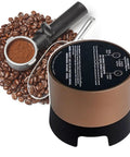 Premium Heavy Duty 58mm Espresso Distribution Tool With Adjustable Pressure Settings And Solid Stainless Steel Build on coffee beans.