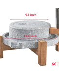 Manual Stone Grain Mill For Dry And Wet Grinding with granite stone and wood base, shown with measurements