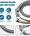 Six Foot Non Metallic Liquid Tight Conduit Kit with pre-wired 1/2 inch electrical whip; features three 10 AWG THHN conductors.