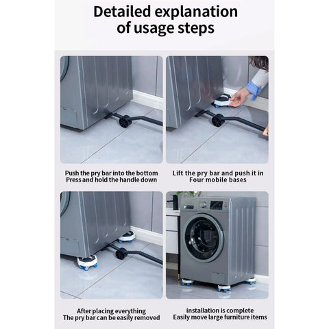 Heavy Duty Furniture Sliders And Appliance Moving Wheels With Reinforced Metal Build, showing installation steps for washers.