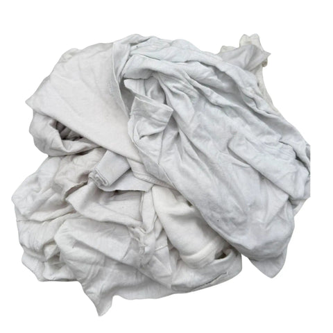 White Knit Cleaning Rags 25 Lb Box Recycled Cotton Blend T Shirt Material Low Lint Absorbent Durable Budget Friendly All Purpose Wiping Cloths