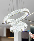 Dimmable Dope Modern LED Chandelier With Three Ring Pendant Lights, Crystal Rings for dining room with remote control visible