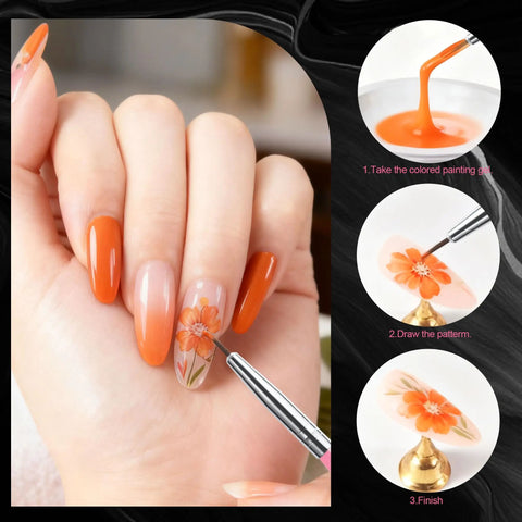 Complete Nail Art Kit With Stands And Tools Featuring 15 Black Nail Brushes painting flower on nails