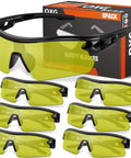Six Pack Clear Safety Glasses Featuring Ansi Z87 One Certification, Hella Durable Protective Eyewear for Men And Women, with yellow lenses and polycarbonate frames.