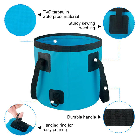 5 Gallon Collapsible Bucket With Handle For Camping Car Wash Beach Gardening RV Laundry And Emergency Prep shown with details.